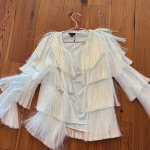 Nasty Gal Iridescent White Fringe Jacket